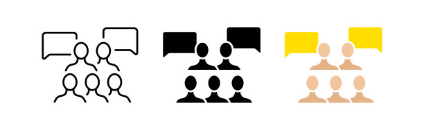 设置讨论图标。群人，演讲泡，商务，辩论，团队，计划，战术，论坛，会议，团结。通信的概念。不同风格的矢量线图标图片下载