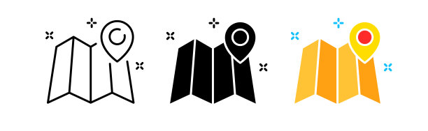 地图图标设置。游客，旅行，导航，路径，标签，标记，旗帜，标签，方向，GPS，大陆，大陆，制图，环境。旅游的概念。不同风格的矢量线图标图片下载