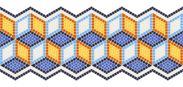 古代立方体镶嵌无缝边框。装饰古色古香的石材饰品。图片下载