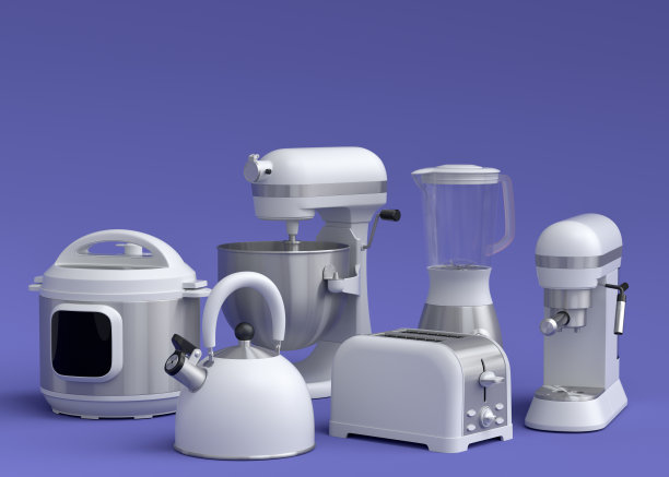 在紫罗兰上做早餐的电动厨房用具和器具图片下载