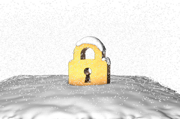 雪下的金色挂锁符号图片下载