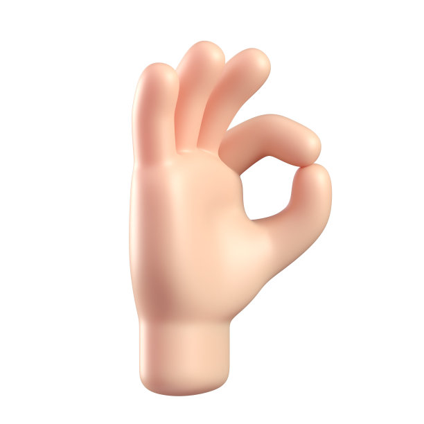 卡通3d手制作OK手势。手在卡通风格显示好的标志3d渲染图片下载