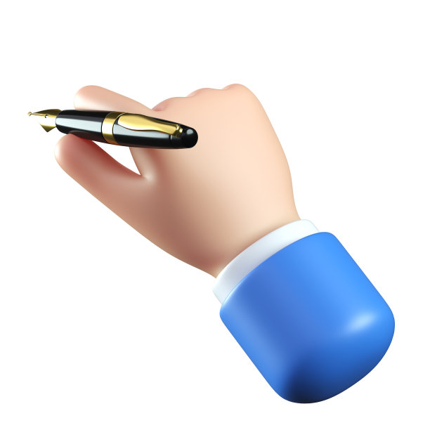 3d卡通手持笔，签名或记录手势，签署商务合同3d渲染图片下载