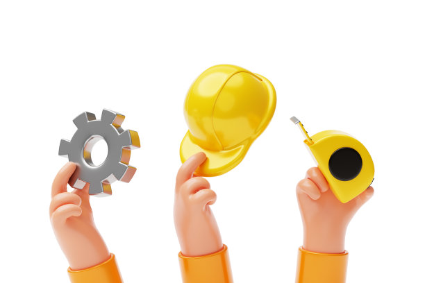 手持施工工具劳动节专业工人支持开发齿轮头盔卷尺卡通3d模型背景插图图片下载