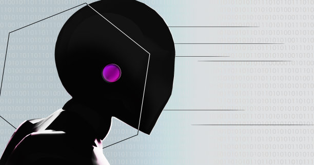 明亮背景上的机器人剪影。人工智能概念。未来风格的插图图片下载