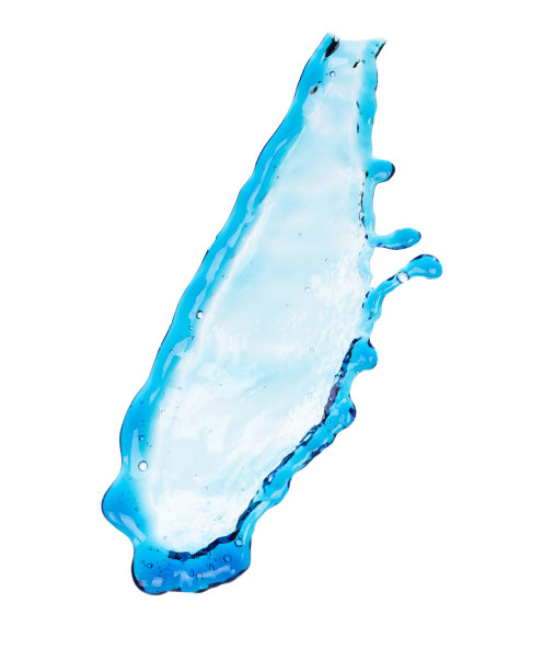 形状形成蓝色水珠溅落成水滴线管攻击空中飘动和定格定格镜头。水花蓝色纹理图形资源元素，白色背景隔离图片下载