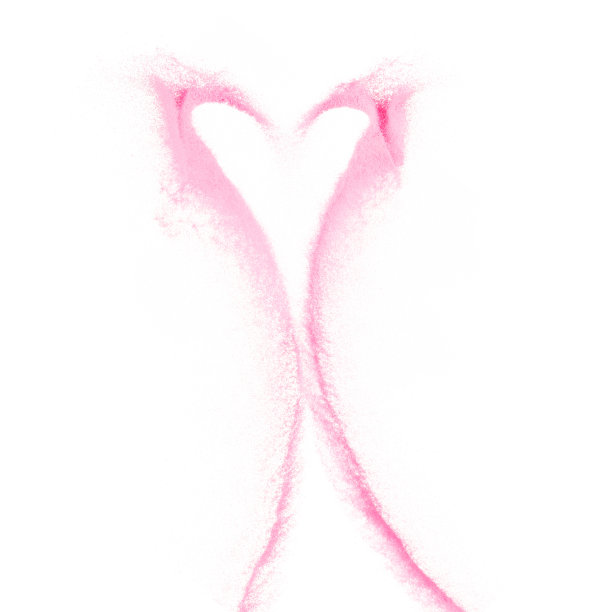 心形粉沙飞扬爆炸，甜美沙粒波浪爆炸。抽象的云飞。粉红色的沙子飞溅在空气中。白色背景隔离高速快门，抛出冻结停止图片下载