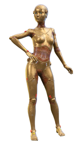 三维渲染女性机器人在白色图片下载