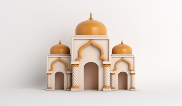伊斯兰装饰背景卡通清真寺，斋月kareem, mawlid，开斋，isra miraj，开斋节，穆哈拉姆，复制空间，3D插图。图片下载