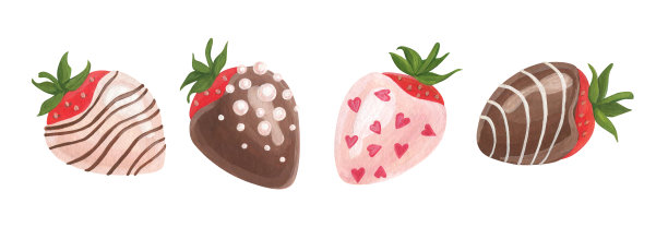 一套孤立水彩和水粉元素。情人节。糖果。巧克力草莓。彩色插图。该印刷品用于包装设计图片下载