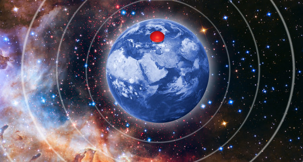 红色按钮的地球。外层空间的地球。图片下载