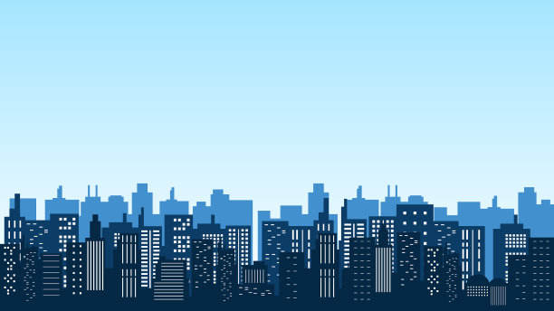 城市建筑的剪影在清晨与美丽的蓝天图片下载