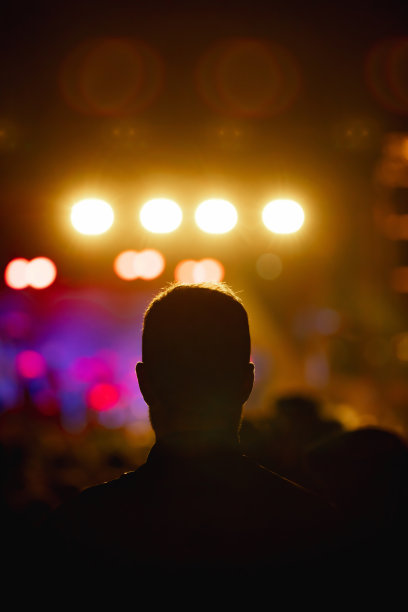 舞台灯光下音乐会人群的剪影图片下载