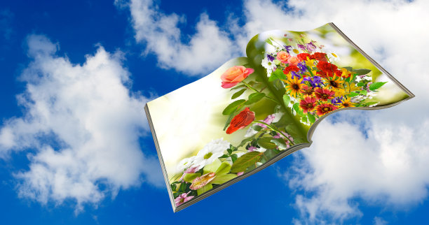 翻开的书页上美丽的花朵图片下载