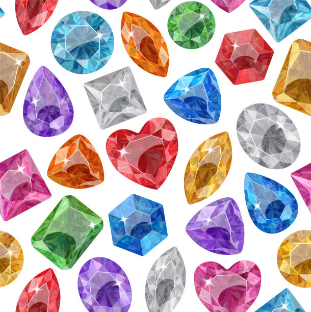 白色背景上多色水晶图案。不同形状的宝石。图片下载