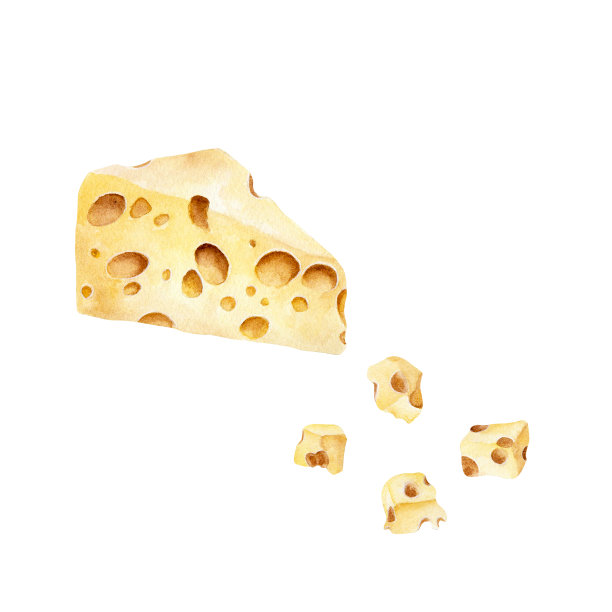 一套带洞的黄色奶酪块。水彩插图孤立的白色背景图片下载