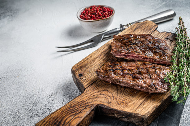 优质黑安格斯烤裙子牛排，牛肉。白色背景。前视图。本空间图片下载