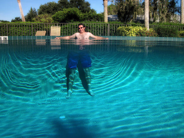中年男子在游泳池的部分水下视图图片下载