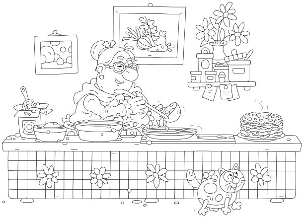 有趣的奶奶为节日餐桌煎美味的煎饼图片下载