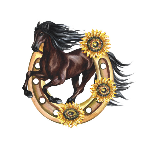 运行的马。手水彩。棕色马隔离。用于印刷、不干胶和标签。明信片、名片图片下载