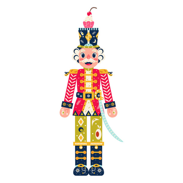 矢量卡通可爱的圣诞胡桃夹子插图孤立图片下载