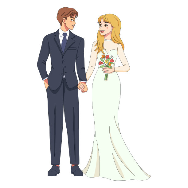 矢量可爱的婚礼夫妇动漫人物孤立图片下载