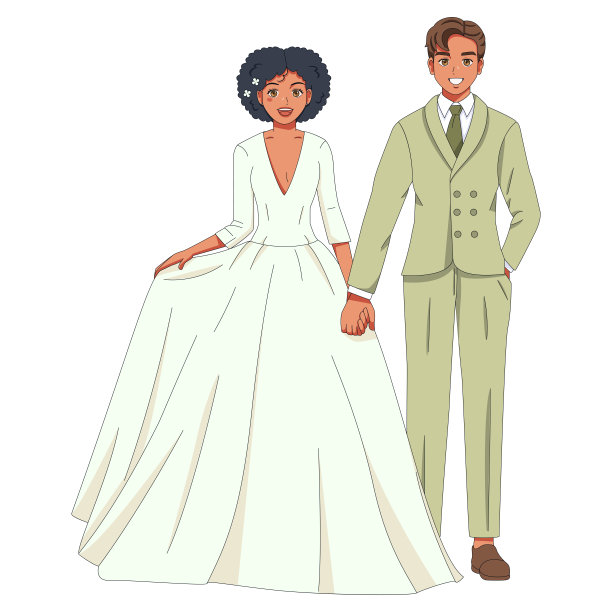 矢量可爱的婚礼夫妇动漫人物孤立图片下载