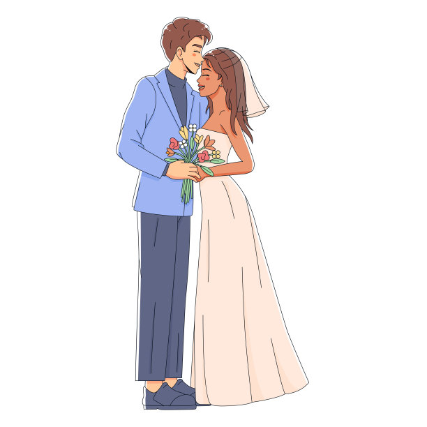 矢量可爱的婚礼夫妇动漫人物孤立图片下载