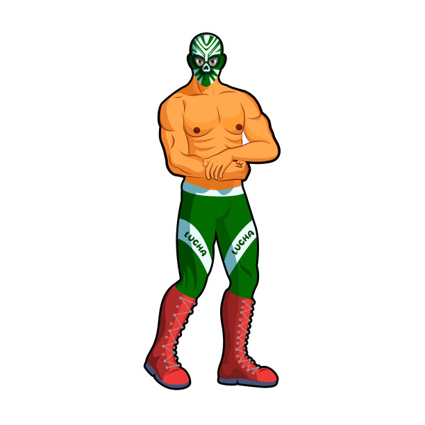 矢量卡通可爱的墨西哥摔跤手插图孤立图片下载