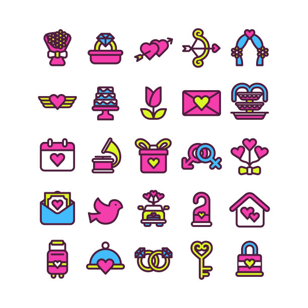 直线型填充婚礼图标集图片下载