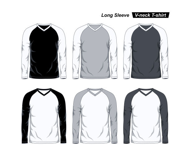 拉格兰v领长袖t恤模板图片下载