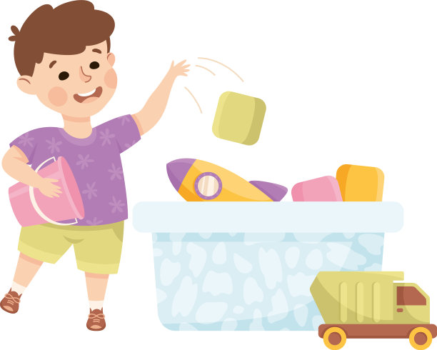 快乐的男孩在他的游戏室玩玩具玩得很开心图片下载