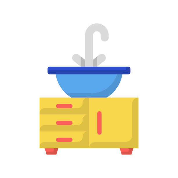 脸盆矢量平面图标设计说明。白色背景上的家具符号EPS 10文件图片下载