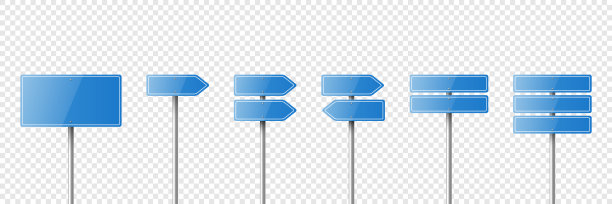 矢量蓝色光泽警告，危险停止标志帧图标设置隔离。危险标志，盘子收集。路标设计模板图片下载
