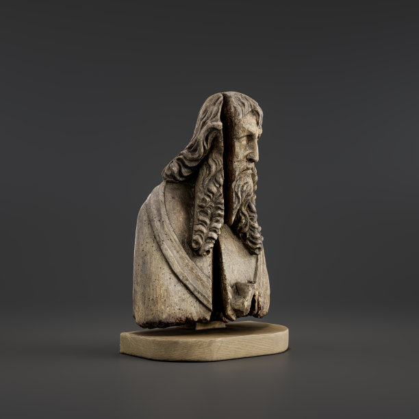 一个老人的半身像。哥特式圣髑盒，描绘了一位身份不明的圣人。历史艺术。从侧面看，3d渲染图片下载