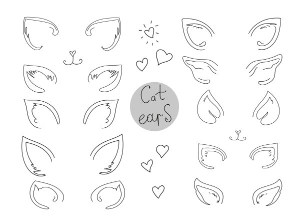 猫耳朵纹身集涂鸦插图图片下载