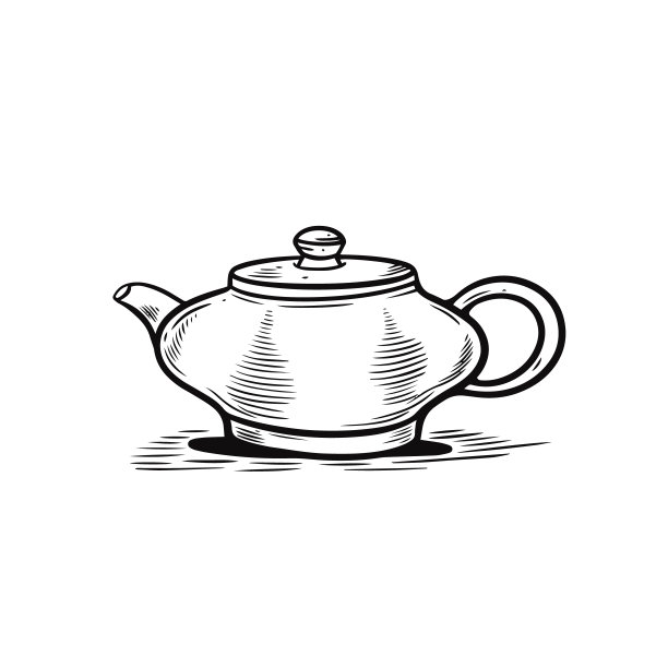 日式茶壶黑色轮廓雕刻风格矢量艺术图片下载