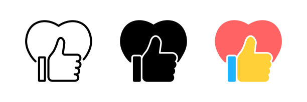 拇指向上，心形图标。矢量喜欢和爱图标。准备喜欢和爱的网站和移动应用程序按钮。eps 10图片下载