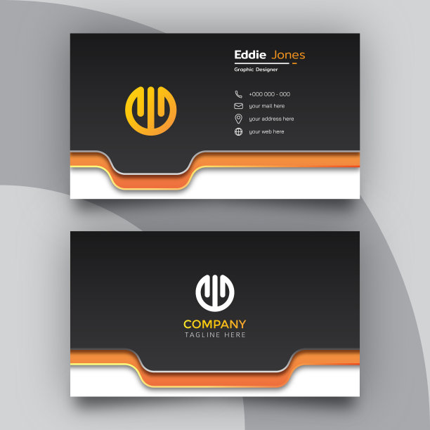 层次感现代的黑色和橙色名片设计模板图片下载