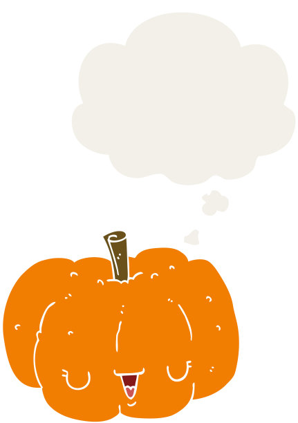 卡通南瓜与思想泡泡在复古风格图片下载