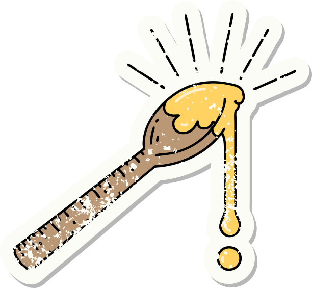 旧贴纸的纹身风格的一勺蜂蜜图片下载