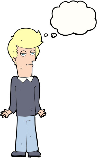 卡通无聊男子耸肩与思考泡泡图片下载