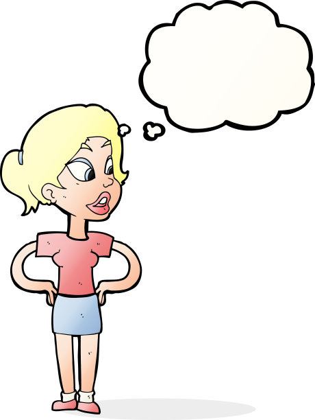卡通女人手放在臀部与思想泡泡图片下载