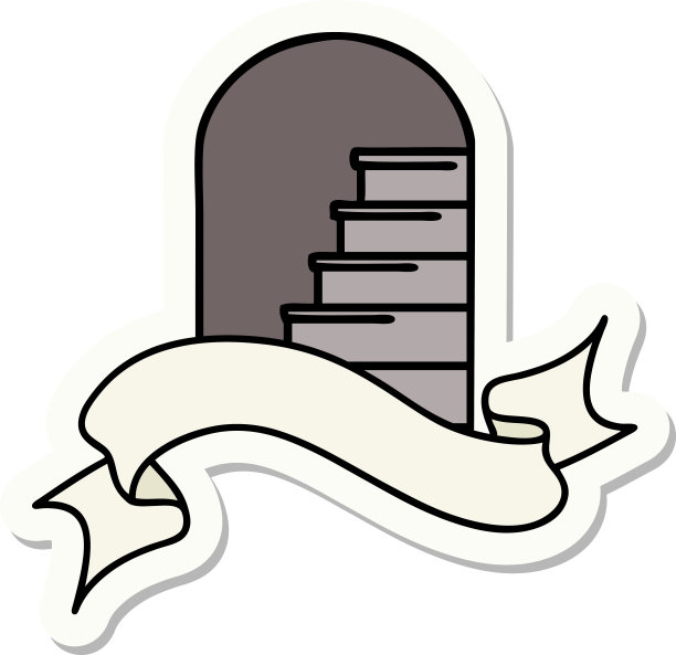 纹身风格的贴纸与横幅的一个门口的步骤图片下载