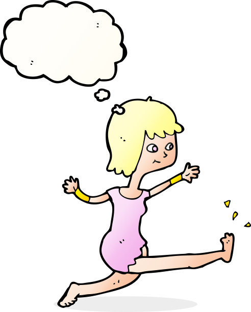 卡通快乐女人踢与思想泡泡图片下载