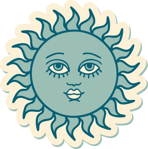 贴纸的纹身在传统风格的太阳与脸图片下载