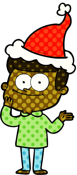 手绘漫画风格男人戴圣诞帽快乐插画图片下载