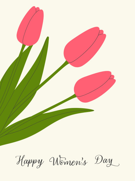 粉红色郁金香的妇女节快乐贺卡。图片下载