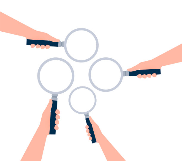 手拿放大镜。检测和分析。透镜或放大镜。图片下载