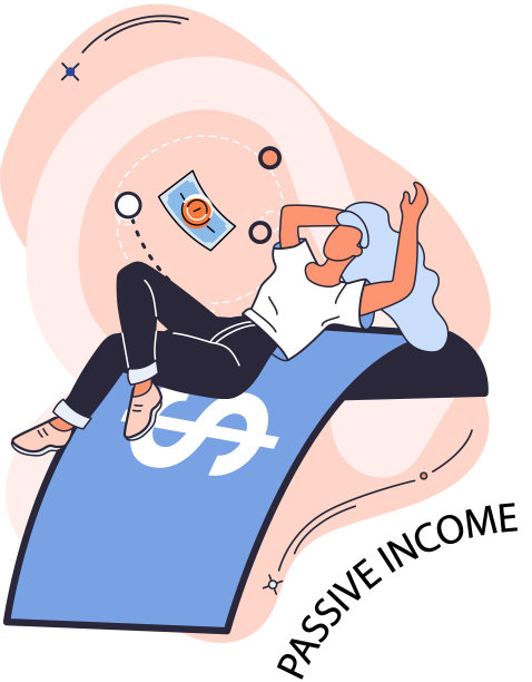 躺在美元钞票上的女士获得利润，稳定的钱。妇女从投资中获得收入图片下载